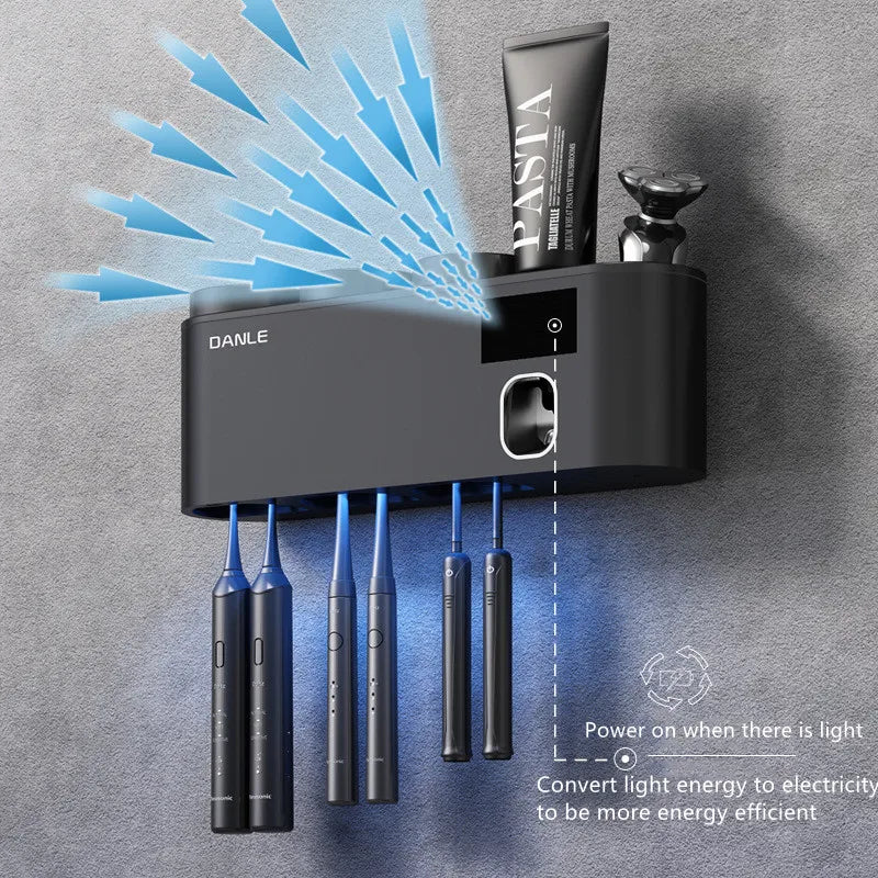 Solar-Powered UV Toothbrush Holder & Toothpaste Dispenser Wall Rack