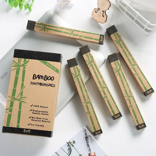 Natural Bamboo Toothbrush Set – 10 Pack